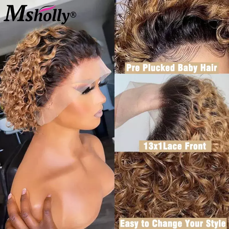 Glueless Pixie Cut parrucca di capelli umani ricci di colore nero per le donne 13x1 parrucca frontale in pizzo HD parrucca corta con attaccatura dei capelli naturale