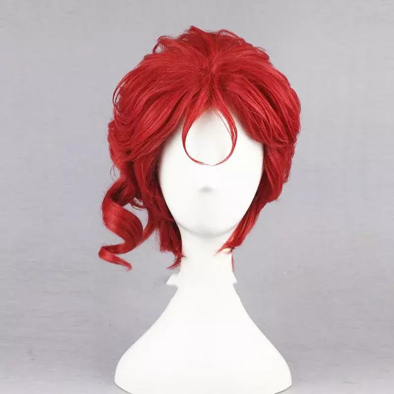 Kakyoin Noriaki cabelo sintético Cosplay perucas, 14 ", vermelho, encaracolado, curto, alta temperatura, de JOJO