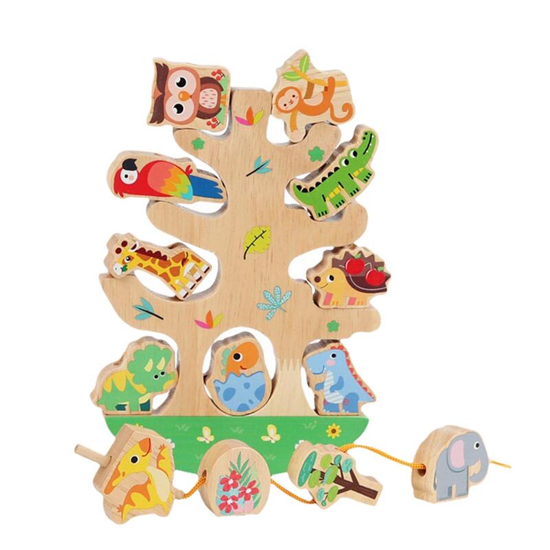 Wooden Animal Stacking Toys, Preschool Learning Activities, Animal Lacing Beads Threading for Festival Preschool