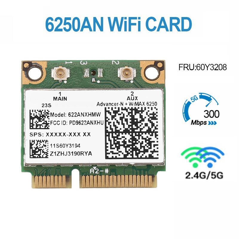 622ANXHMW 와이파이 카드, Lenovo Thinkpad Advanced-N 6250, 300Mbps, 2.4G 및 5G 와이파이 어댑터, 6250AN