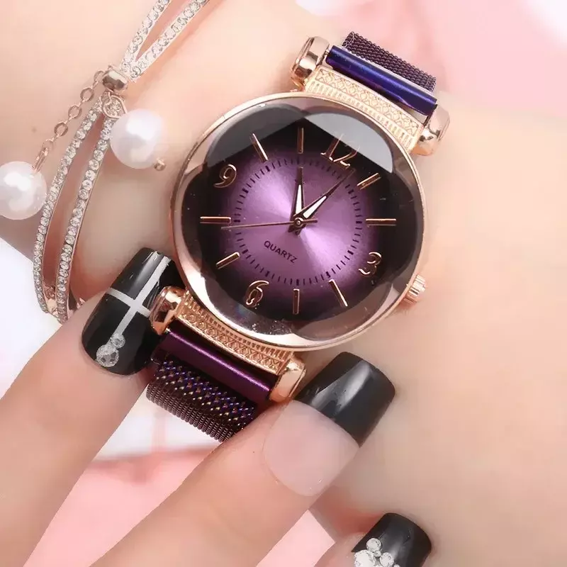 Nieuwe 1Pc Vrouwen Horloge Mode Wild Nieuw Horloge Magneet Gesp Luxe Mode Dames Geometrische Romeinse Cijfers Quartz Uurwerk Horloge