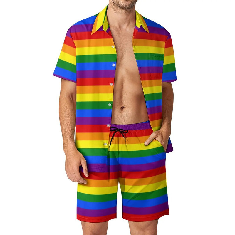 Set di camicie arcobaleno stampate in 3D camicie a maniche corte moda Casual da uomo pantaloncini da spiaggia oversize abiti Streetwear hawaiani abbigliamento