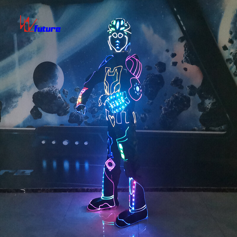 Kostum Robot LED, pakaian futuristis yang dapat diprogram di masa depan serat optik
