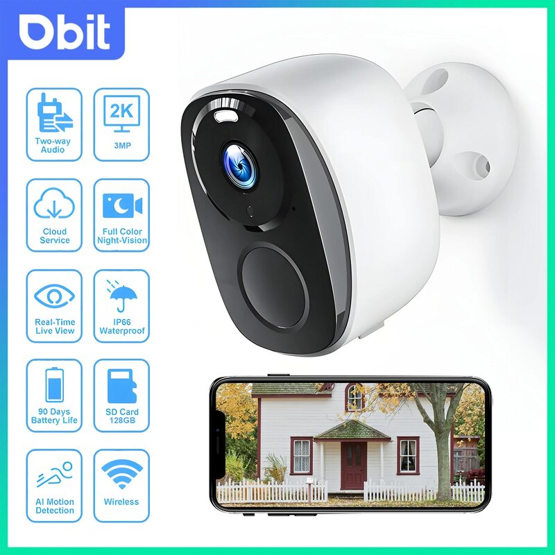 DBIT Wifi Survalance Camera 3MP Security Protection Outdoor IP Camera Smart Home Night Vision Video Recorder Battery Powered