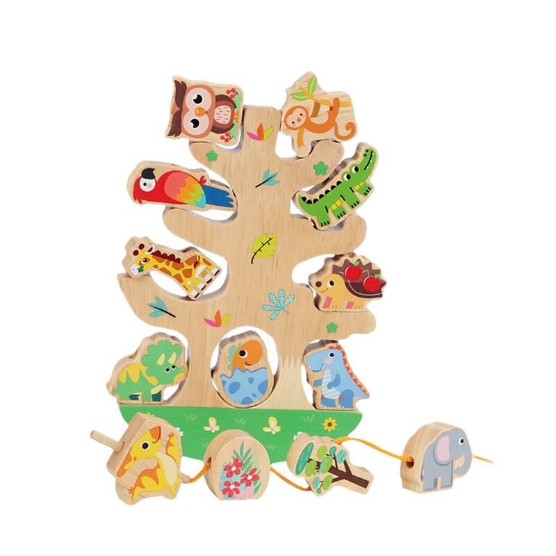 Mainan susun hewan kayu, aktivitas belajar prasekolah, benang manik-manik untuk Festival Prasekolah