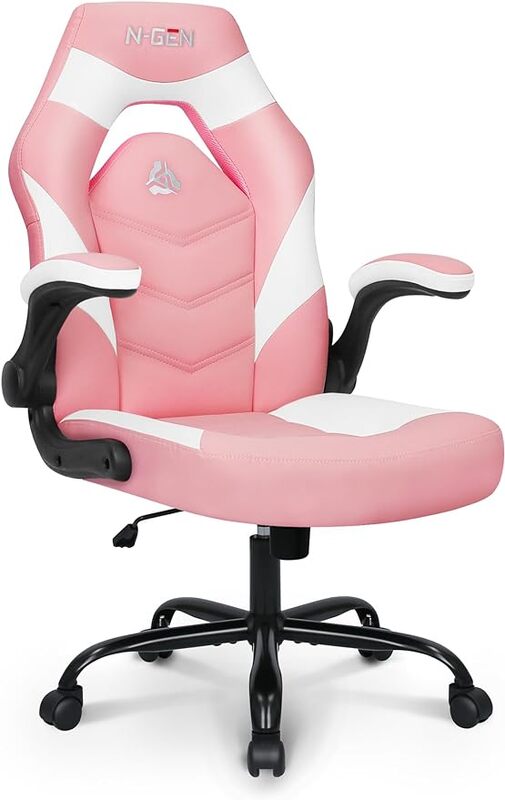 Компьютерное кресло для видеоигр, эргономичное офисное кресло, настольное кресло с поддержкой поясницы, откидные руки, регулируемая высота, поворотный, ПУ