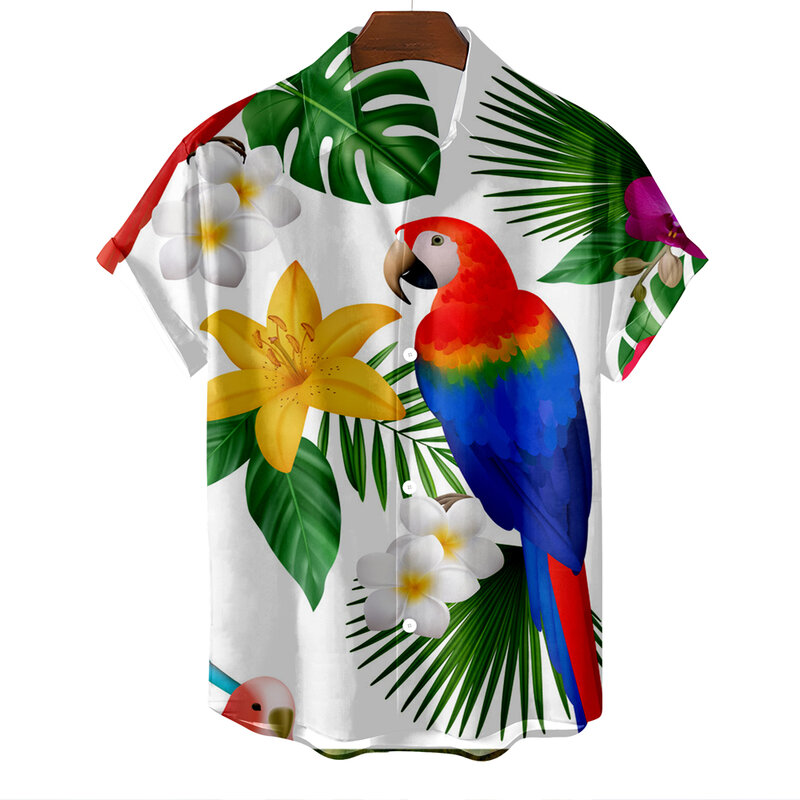 Letnia męska hawajska koszula z nadrukiem Flamingo koszulka z krótkim rękawkiem dla mężczyzn moda społeczna na co dzień luksusowe ubrania bluzka Aloha koszule