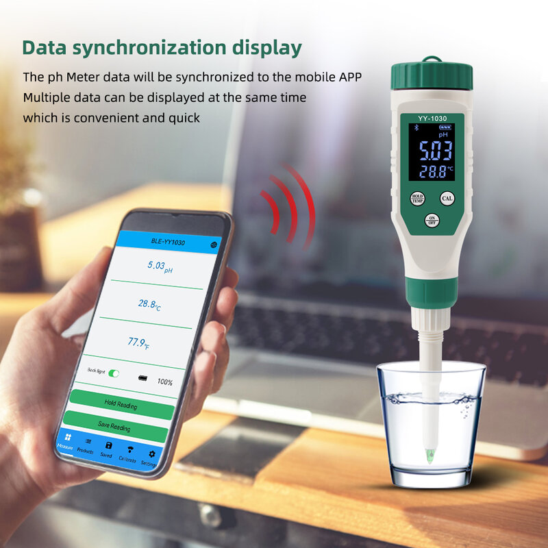 Medidor Digital de PH de alimentos con Bluetooth, Sensor de alta precisión 0,00 ~ 14,00, probador de acidez de temperatura inteligente para elaboración de cerveza, fruta, queso, carne, enlatado