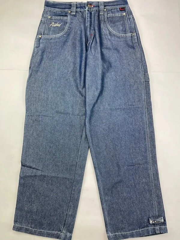 Spersonalizowane spodnie jeansowe Y2K Hip-hop litery Blue Retro luźne jeansy męskie nowe Harajuku gotyckie szerokie spodnie z wysokim stanem