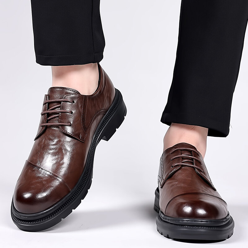 Новинка мужские деловые официальные кожаные туфли оксфорды удобные дышащие мужские слипоны с круглым носком