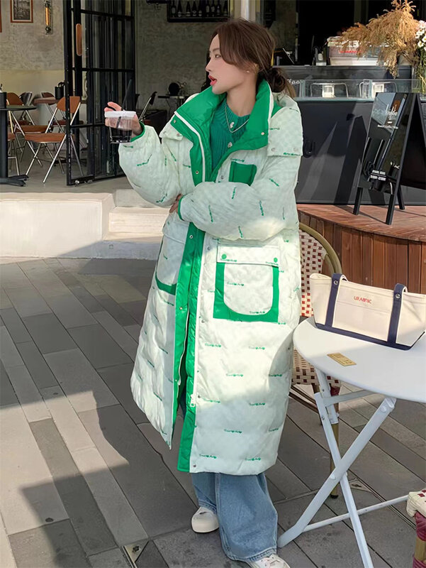 Fragrant Style Down Jacket, Long Hooded Embroidered Patchwork 90 White Duck Down Jacket, Women's Winter New 2024