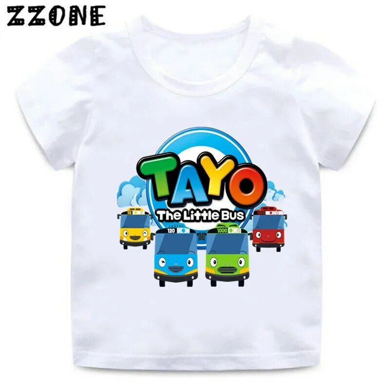 Tayo-인기 판매, 작은 버스 만화 어린이 티셔츠, 여아 옷, 아기 남아 티셔츠, 여름 반팔 어린이 상의, ooo5837