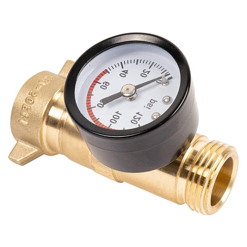 AU05-Regulador de presión de agua RV, válvula de alivio de presión de agua RV con filtro y manómetro para Camper, viaje, remolque, RV, fontanería