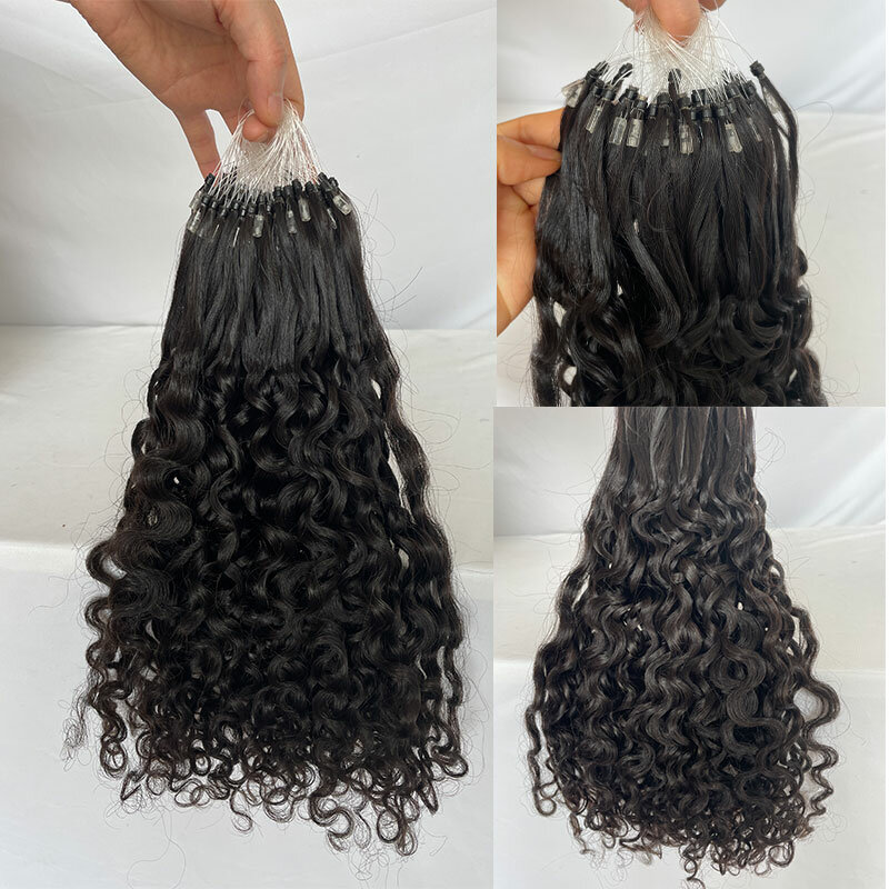 100 Strand Micro Loop Ring Hair Brazilian Remy Curly Human Hair Extensions For Women 1g/s Natural Color Invisible Microring Hair