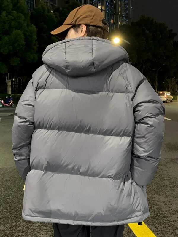 Jaket Down musim dingin baru 2023 mode Korea pria jaket hangat empuk bulu angsa putih mantel mengembang termal