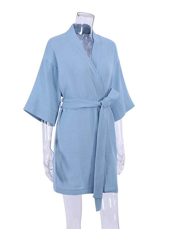 Pijamas de algodão feminino, mini roupão, roupa de dormir com renda, roupas de casa, roupas de cor sólida, pijamas