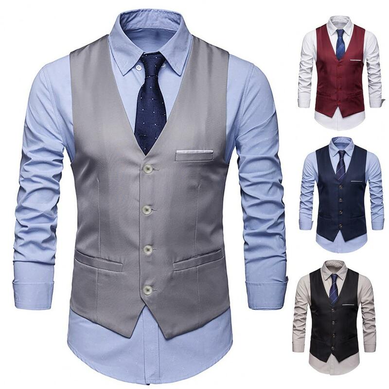 Formal Suit Vest Top Super Soft Slim Fit Male Pure Color Single Breasted Waistcoat  Suit Vest Streetwear