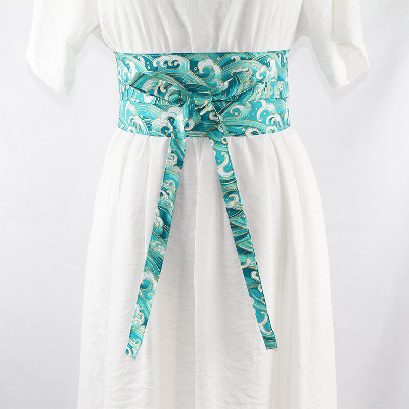 Japanischer kimono kran gedruckt bund chinesischer traditioneller hanfu retro kleid gürtel frau haori obi yukata cummer bunds verband