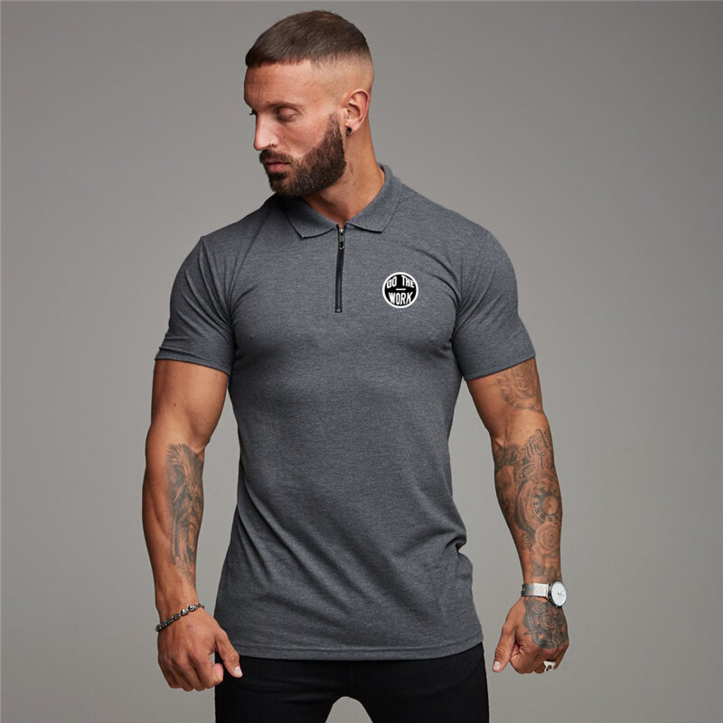 Camiseta deportiva de algodón para hombre, Polo con cremallera, ropa de marca de manga corta para gimnasio y culturismo, estilo inglés
