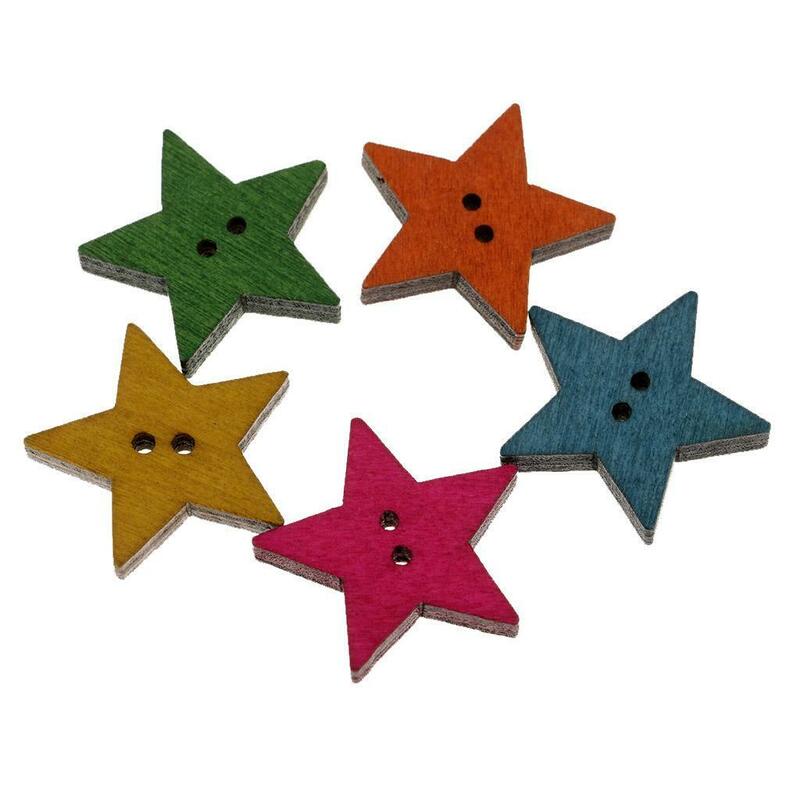 50 pezzi di bottoni in legno a forma di stella mista 2 fori per Scrapbooking Craft