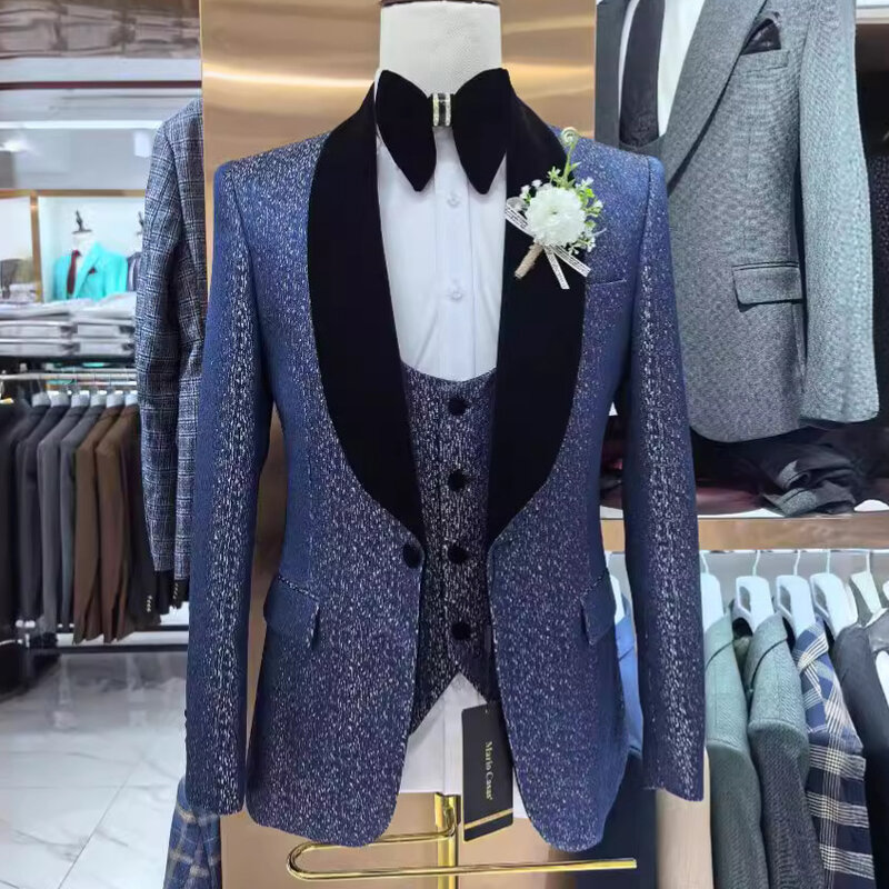 Mode Boutique Männer Freizeit Business Anzüge Hosen Weste/männliche Blume Anzug Blazer Jacke Mantel Weste Hosen 3 Stück Sets