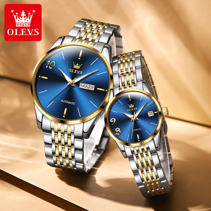 OLEVS Brand New luksusowy zegarek mechaniczny ze stali nierdzewnej wodoodporny świecący tydzień data modne zegarki dla par dla mężczyzn i kobiet