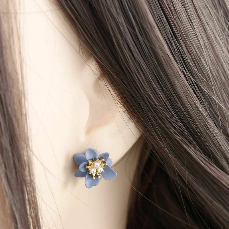 Sweet Gift Pearl Fashion Jewelry Flower Shaped Metal Simple Women Earrings Ear Clips Flower Earrings Korean Style