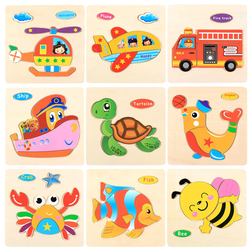 Puzzle 3D in legno Montessori Jigsaw Toys For Children Cartoon Animal Vehicle Puzzle in legno intelligenza bambini giocattolo educativo per bambini