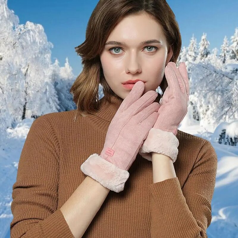 1 Pair USB Electric Gloves Full Finger Touchscreen 3 Temperature Modes Quick Heating Plush Lining Keep Warm Suede Autumn Winter