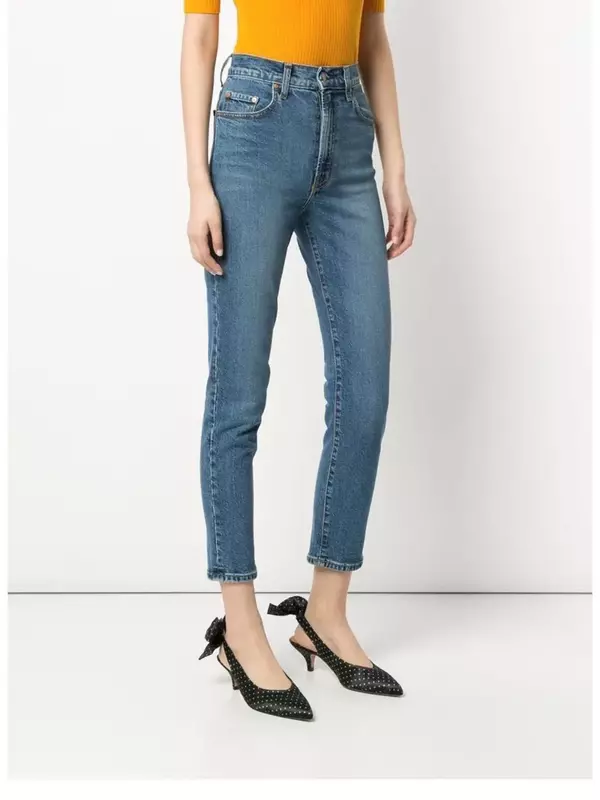 Jeans de cintura alta feminina com zíper, calça jeans skinny, comprimento do tornozelo, voar, moda verão, primavera