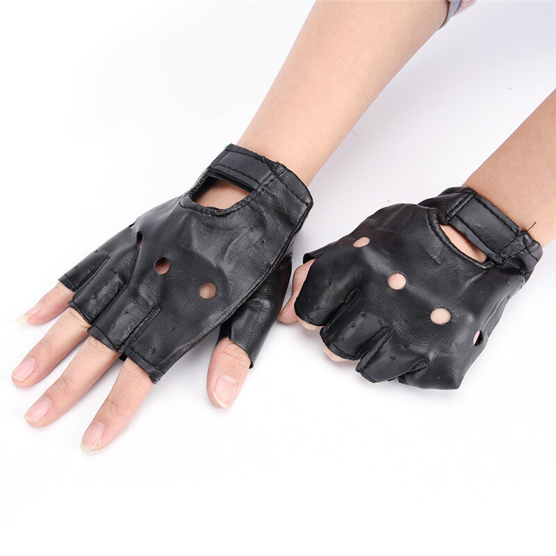 Driviang-guantes sin dedos de cuero PU suave para motocicleta, guantes de medio dedo para motociclista, deportes casuales al aire libre, negro, 1 par