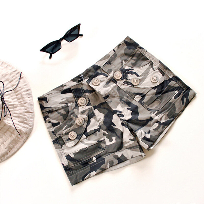 Letnie spodenki New Arrival klasyczne spodnie elastyczny bawełniany z kamuflażem spodnie Casual damskie z wysokim stanem