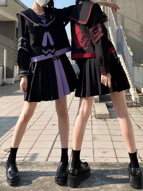 Nicemix Jk Uniform Suit Genuine Original Dark 2023SS New Bad Girl Sailor Suit Long-sleeved Long Skirt Full Set Unique Streetwear