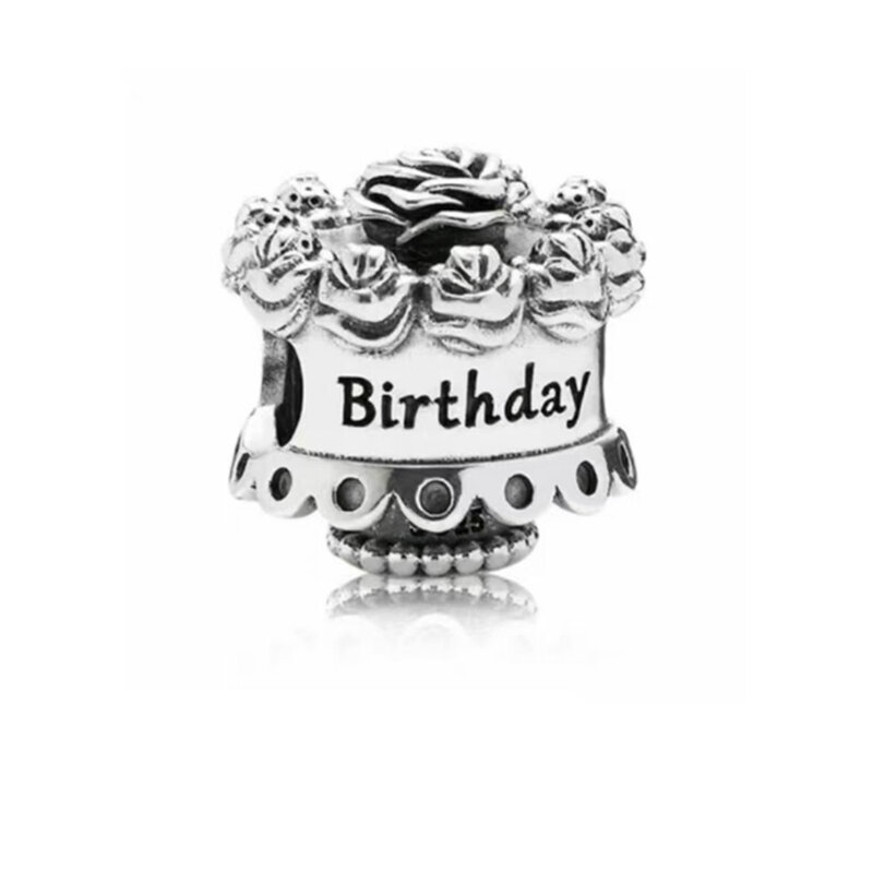 새로운 생일 축하 뜨거운 공기 풍선 케이크 및 카드 매력 925 스털링 실버 구슬 원래 판도라 팔찌 여성 보석 선물