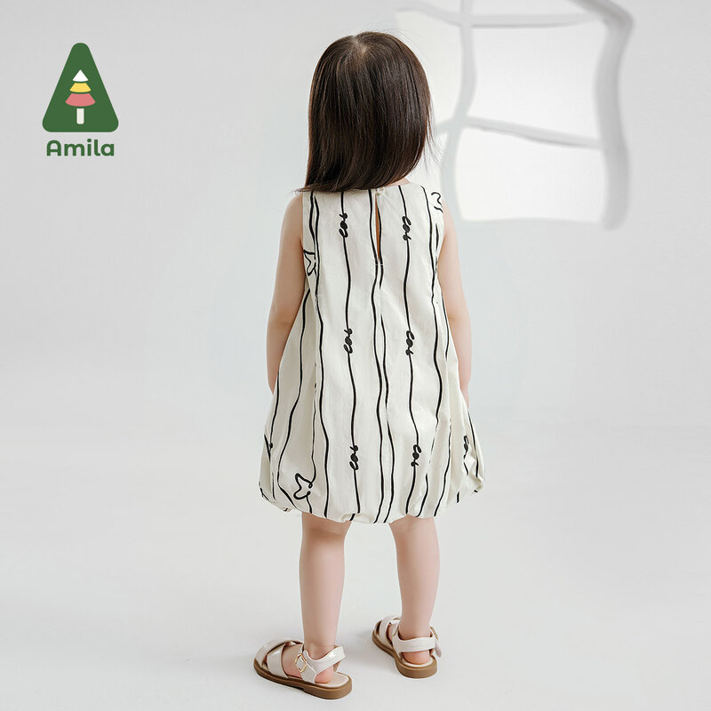 ラミラ-女の子のためのシンプルで快適なストライプのタンクトップ、すべてに一致するベビースカート、夏のドレス、新しい、0-6y、2022