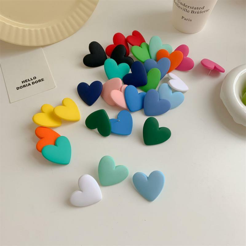 1~9PCS New Korean Cute Acrylic Heart Earrings for Women Candy Color Yellow Peach Heart Big Stud Earrings Party