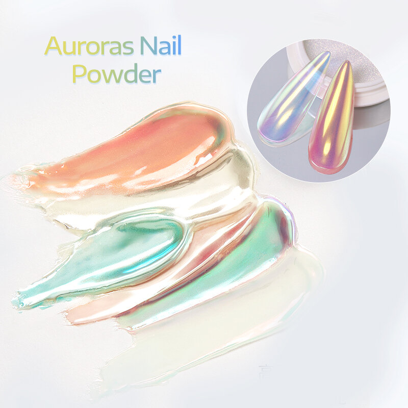 NICOLE DIARY Aurora Nail Powder White Chrome Pigment Pearl Rubbing Dust Mirror Effect Nail Art Glitter Manicure Nail Accessories