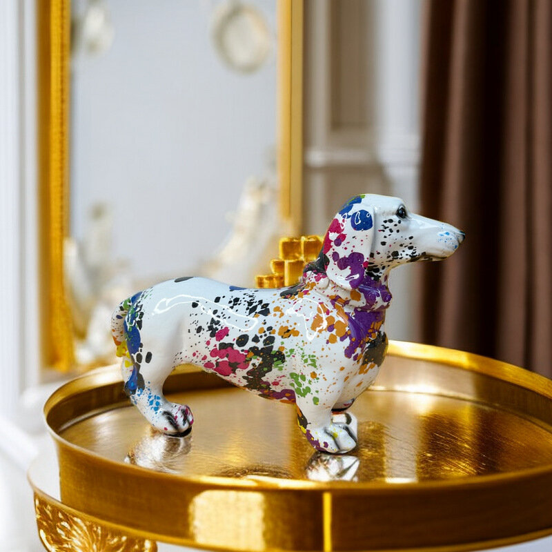 Adorno de perro deslumbrante creativo de estilo europeo, decoraciones de escritorio de oficina, armario de vino para el hogar