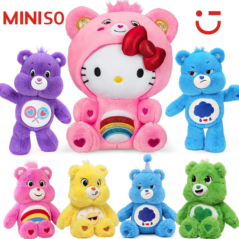 2024 Miniso Anime Peripheral Rainbow Bear Plush Doll Children's Cartoon Plush Toy Fashion New Care Bears Doll Toy Ornament Gift
