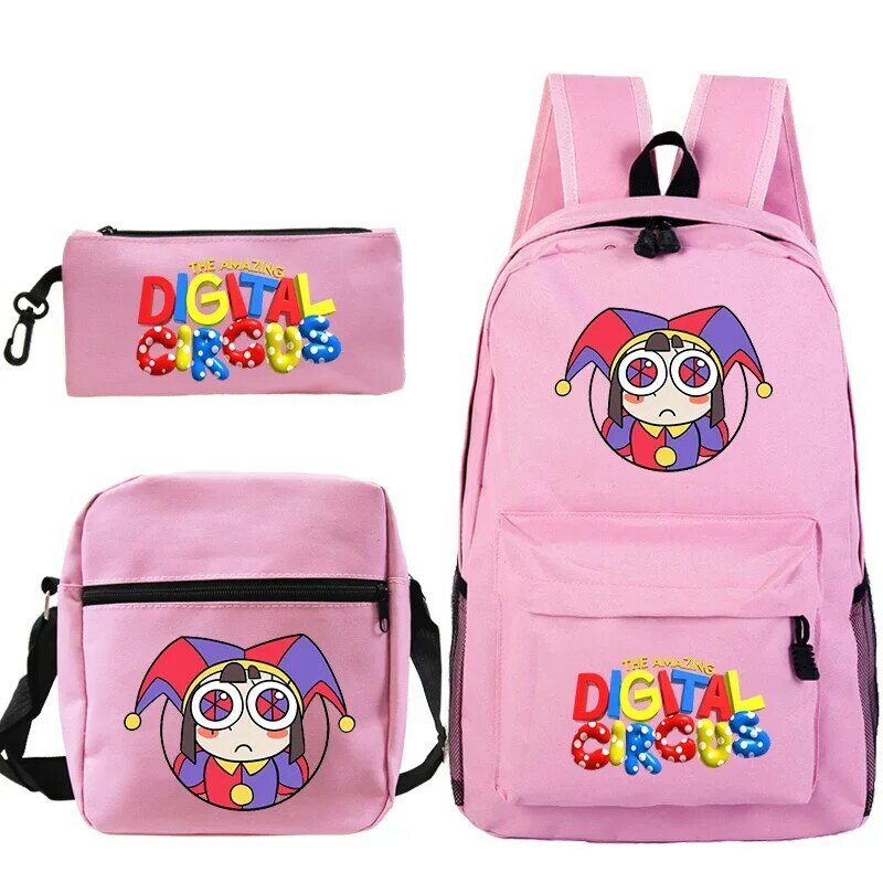 어메이징 디지털 서커스 학교 가방, 소녀 소년 만화 책가방, 어린이 배낭 숄더백, 애니메이션 폼니 데이팩, 3 개 세트
