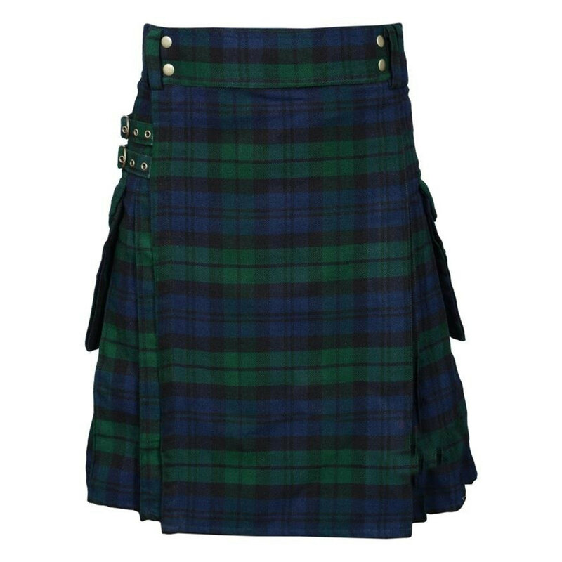 Men's Short Half Bodies Skirts Fashion Scottish Style Plaid Printing Contrast Color Pocket Pleated Skirt Male Vintage Kilt