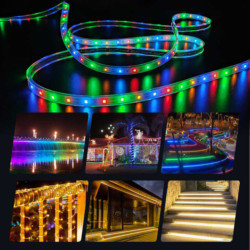 屋外LEDストリップライト,5m/10m,8モード,クリスマス,カラフル,防水ip67,パティオ,庭の装飾