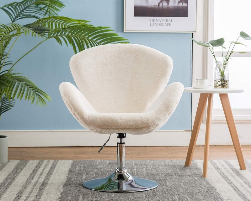 조절 가능한 부드러운 플러시 푹신한 백조 의자, 기숙사 거실 침실용 모피 악센트 의자
