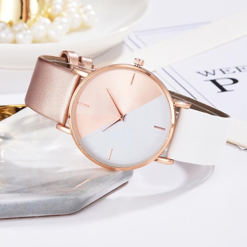 Kegllect 여성용 듀얼 컬러 벨트 시계, 제네바 매칭, 초박형 쿼츠 손목시계