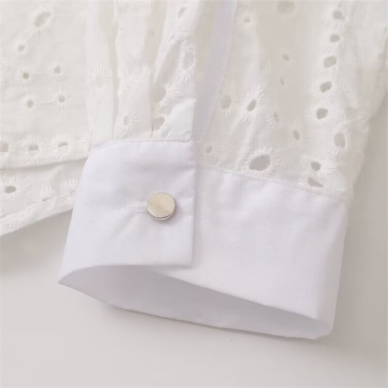 KEYANKETIAN 2024 nowy start damski wydrążony koszula haftowana świąteczny rękaw długi jednorzędowy wiatrowej krótka bluzka krótki Top