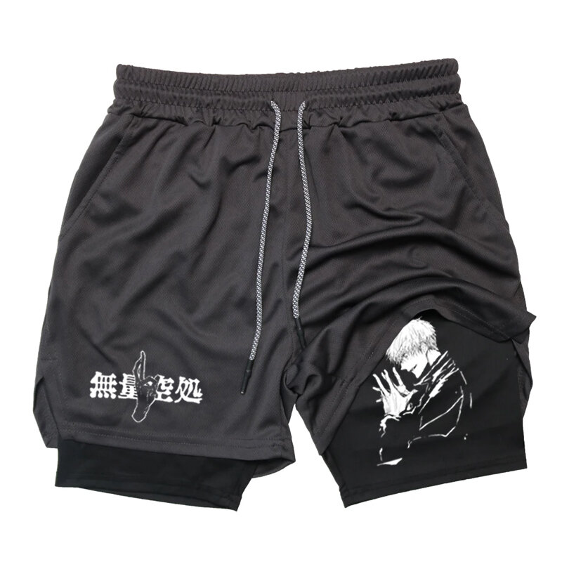 Pantalones cortos de compresión de Anime para hombre, Shorts deportivos transpirables de secado rápido, para entrenamiento de boxeo, gimnasio, verano, 2 en 1