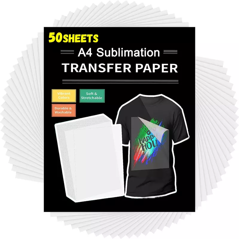 50/10 buah pencetak sublimasi A4 kertas Transfer panas untuk pencetak sembur tinta kaus pakaian kertas Transfer kain cetak