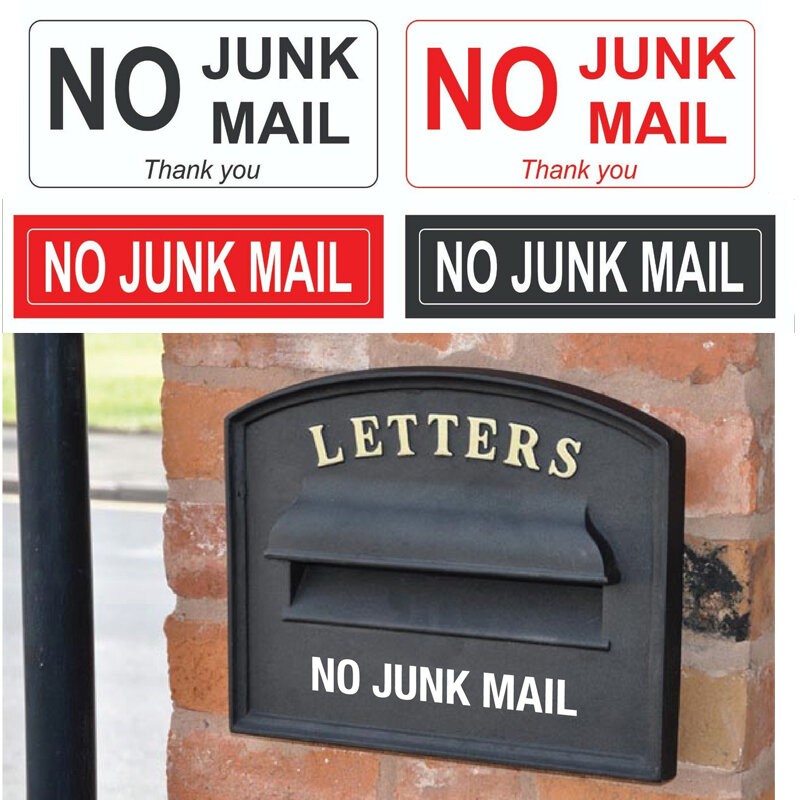 ไม่มี Junk Mail สติกเกอร์กันน้ำด้านหน้าประตู Letterbox ป้ายกล่องจดหมายกลางแจ้ง Self Adhesive Decal ไวนิล