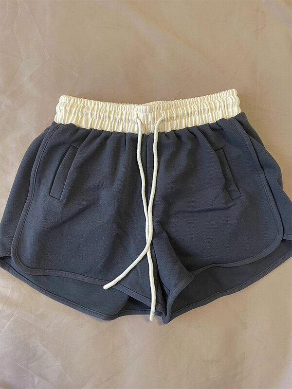 Women Baggy Dark Grey Shorts Vintage Casual Harajuku High Waist Pants Female Y2k Loose A-line Leg Shorts Sweatpants Summer 2023
