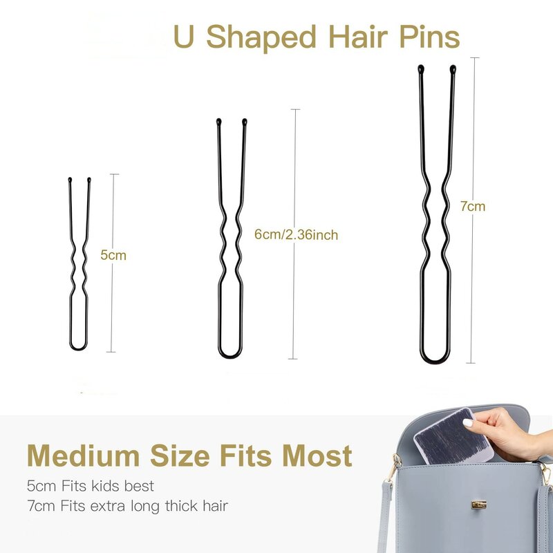 5/6/7cm 50 pçs em forma de u pinos de cabelo preto onda bobby pino de cabelo grampos para todos os tipos de cabelo acessórios para cabelo